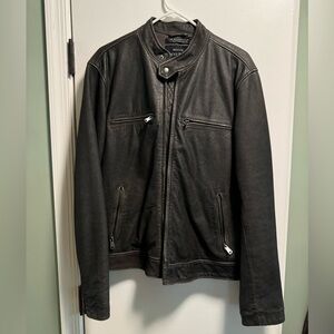 Lucky Brand Classic Washed Bonneville Leather Jacket size Medium in Faded Black